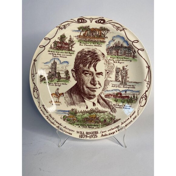 Will Rogers Commemorative Collectors Plate By Vernon Kilns 10" Ceramic - Picture 16 of 16